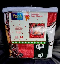 Winnie The Pooh Jacquard Baby Blanket 90s Jingle Bells Disney 36 x 48