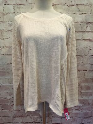Xhilaration Ivory Beige Casual Crochet Raglan Sleeve Knit Top Hi Low Hem Size XL