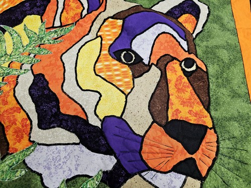 Handmade Machine Sewn TIGER Baby Quilt Wall Hanging 38" x 30" READ Tapestry - Picture 5 of 11