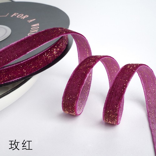 1cm Gold Silver Sparkle Glitter Velvet Ribbon Xmas Gift Decor 5 Yards Reel - Picture 9 of 34