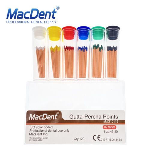 120pcs/Box Dental Gutta Percha Points Full Taper 0.02 Size 45-80# mix MacDent - Imagen 7 de 9