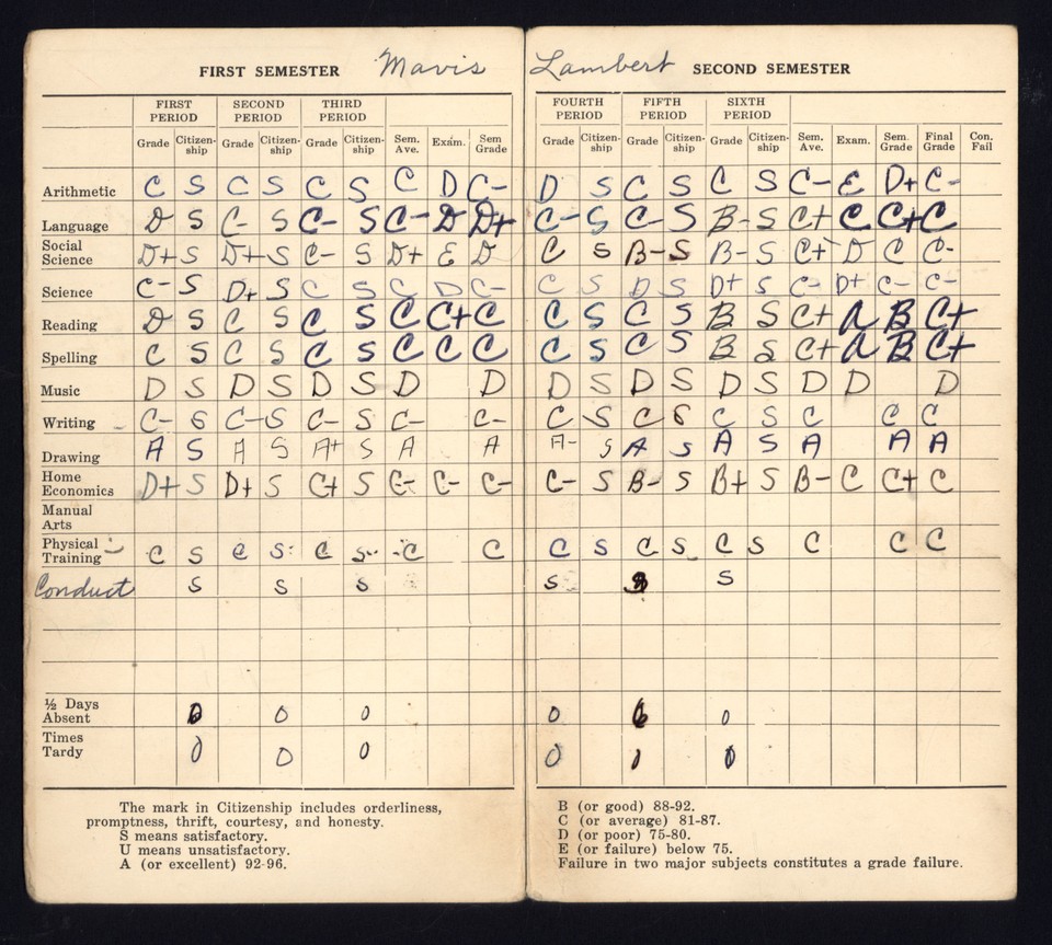 HURLEY PUBLIC SCHOOLS report card 1955/56 * Grade 8b Mavis Lambert eBay