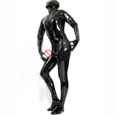 Male Latex Catsuit with Penis Condom Back Zipper Open Eyes Mouth Rubber Bodysuit