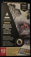 ARTEZA Watercolor Paint Set Half Pans W/ Storage Tin 12 Pcs. Enchanted Forest Co