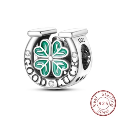 MULA S925 Sterling Silver Charm AAA CZ Good Luck Green Enamel Grass fit Bracelet