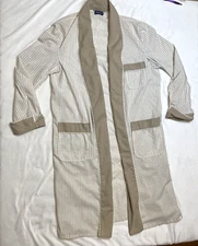 Vtg Bathrobe Strawbridge & Clothier The Mens Store Robe Beige White Stripes Belt