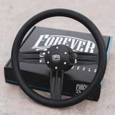 14" Matte Black Steering Wheel with Black Vinyl Half Wrap and Billet Horn Button