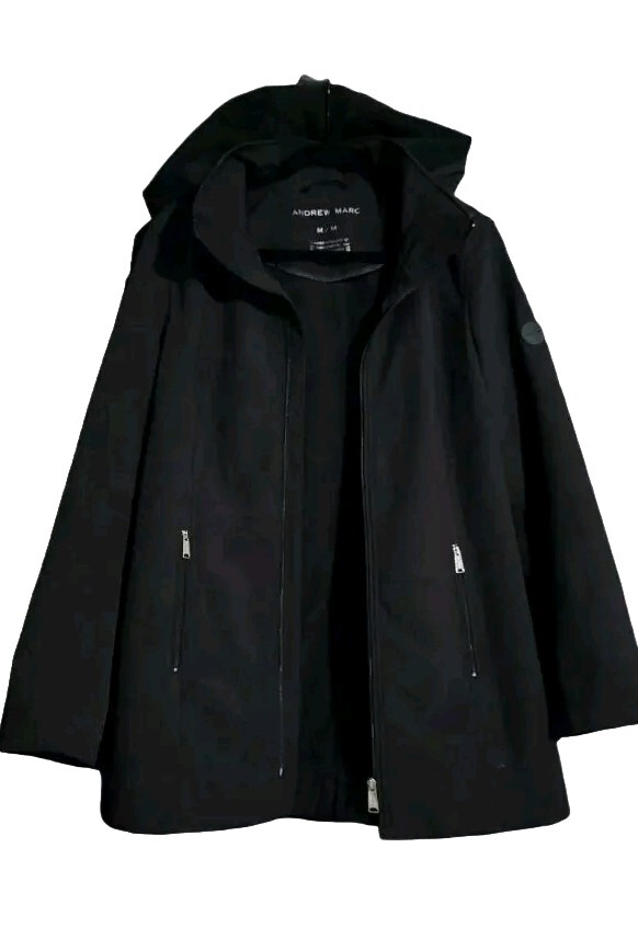Andrew Marc L/G Black Soft Shell Hooded Water Repellent