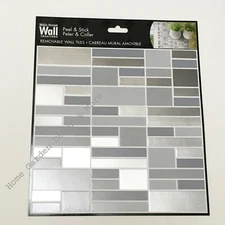 Peel Stick 8"x8" Art Wall Tile Linear Mosaic Backsplash SILVER GRAY Made in USA