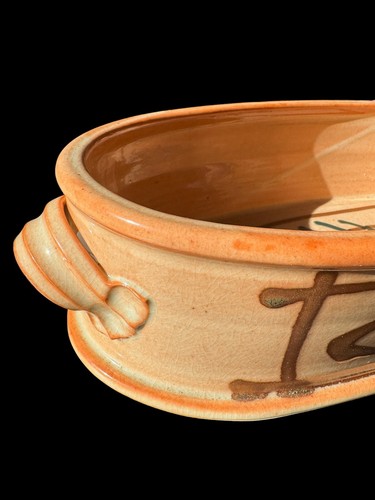 Vintage Clay Pottery Dish With Handles & Fish Motif Artist Signed. Made In Maine - Picture 4 of 6