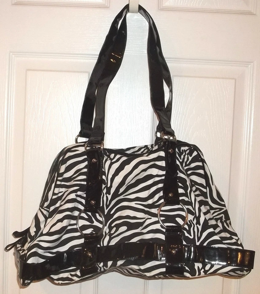 BOLSO DE HOMBRO CEBRA PARA MUJER~NUEVO~Bolso de mano de bolsillo~Negro Blanco charol