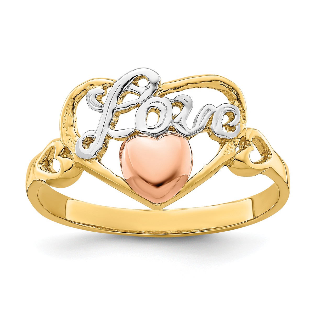Lex & Lu 14k Yellow and Rose Gold w/Rhodium Love Heart Ring