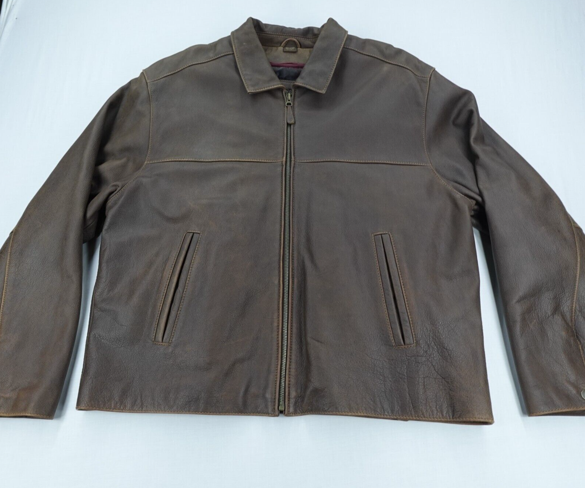 Vintage St. Johns Bay Brown Leather Bomber Jacket Removable Quilt 