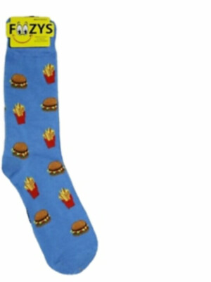 Foozys Burgers & Fries Blue Mens Socks Size 6 through 12 1 Pair