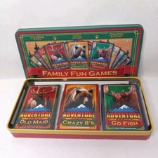 Family Fun Games 3 Classic Card Games in A Tin -Old Maid, Crazy 8's, Go Fish