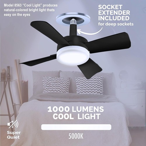 Bell+Howell Socket Breeze Deluxe, Small Ceiling Fan with LED Light and Remote, - Picture 3 of 8