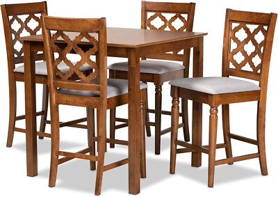 Ramiro Pub Set and Pub Set Pub Set Grey Fabric Upholstered and Walnut Brown Fini