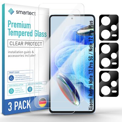 smartect Schutzglas für Xiaomi Redmi Note 12 Pro 5G / 12 Pro Plus, 3 + 3 Stück