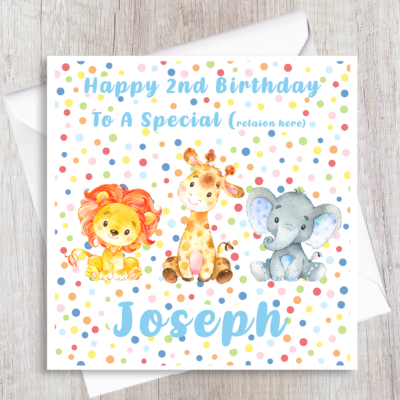 White Cotton Cards Glückwunschkarte Zum 4. Geburtstag – Handgefertigt Mit Safari-Tieren, 16x16 Cm (für Enkel)