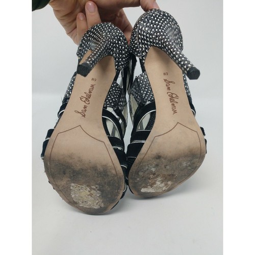 Sam Edelman Jazz Strappy Embossed Snake Heels 6M Black White Clear Triangle Cut - Picture 5 of 7