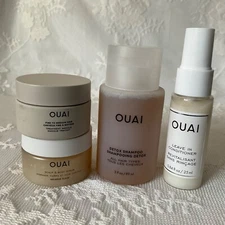 OUAI travel size detox shampoo leave in conditioner hair mask scalp & body scrub