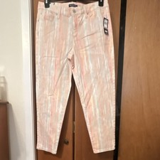Bandolino Women's Pink Multi Print Skinny Cropped Button Zip Pants 0070