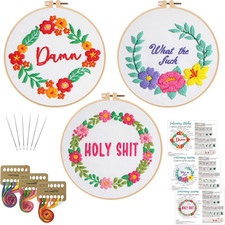 3 Sets Funny Embroidery Kits for BeginnersCross Stitch Kit for Ad