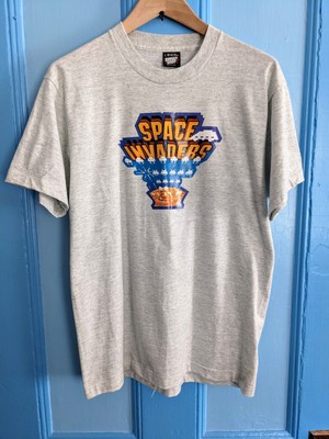 Vintage 80s Space Invaders Video Game T-Shirt*Large*Heather Gray 
