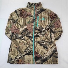 Mossy Oak Fleece Jacket Womens Medium Camo with Teal Trim Break Up Infinity