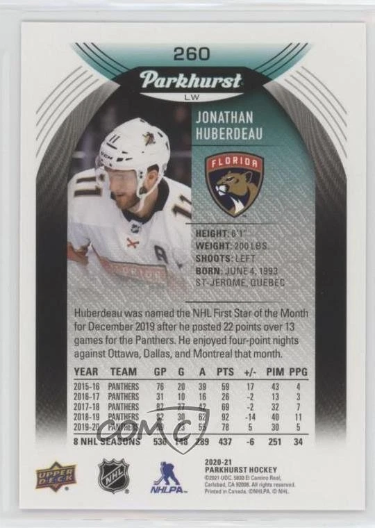 2020-21 Upper Deck Parkhurst Silver Border SP Jonathan Huberdeau #260 - Image 2 of 2