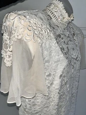 JESSICA MCCLINTOCK 1990s Lace Silk Chiffon Edwardian Style Wedding Dress Sz 9/10