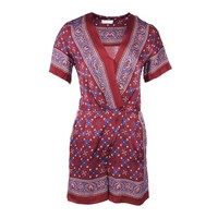 Sandro Paris Damen Playsuit Mehrfarbig Satin V-Ausschnitt Kurz Jumpsuit Gr. 38 P