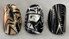 Set Of 3 90  s Barrette Pony Tail Holder Curved Clip Marbled Black Silver Orange