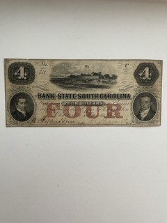 1855 $4 The Bank of the State of SOUTH CAROLINA Note