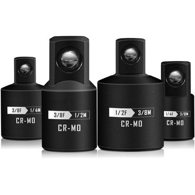 Impact adapter set, 4-piece, for impact wrenches 1/4'', 3/8'', 1/2 inch, chrome...