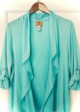 Ruby Rd. Chiffon-Draped Gauze Open Cardigan, ...