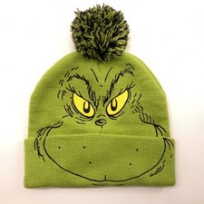 Grinch Christmas Dr Seuss Green Face Winter Pom Pom hat