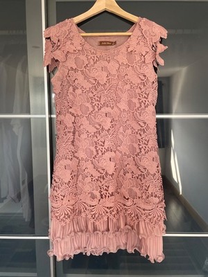Jolie Moi Sleeveless Dusty Pink Shift Dress Size 8 Lace Ruffle Boho Embroidered