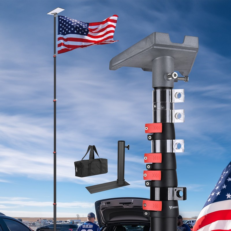 Yescom 25Ft Starlink Mini Telescopic Flagpole Mount Kit Adapter Tire Mount Black