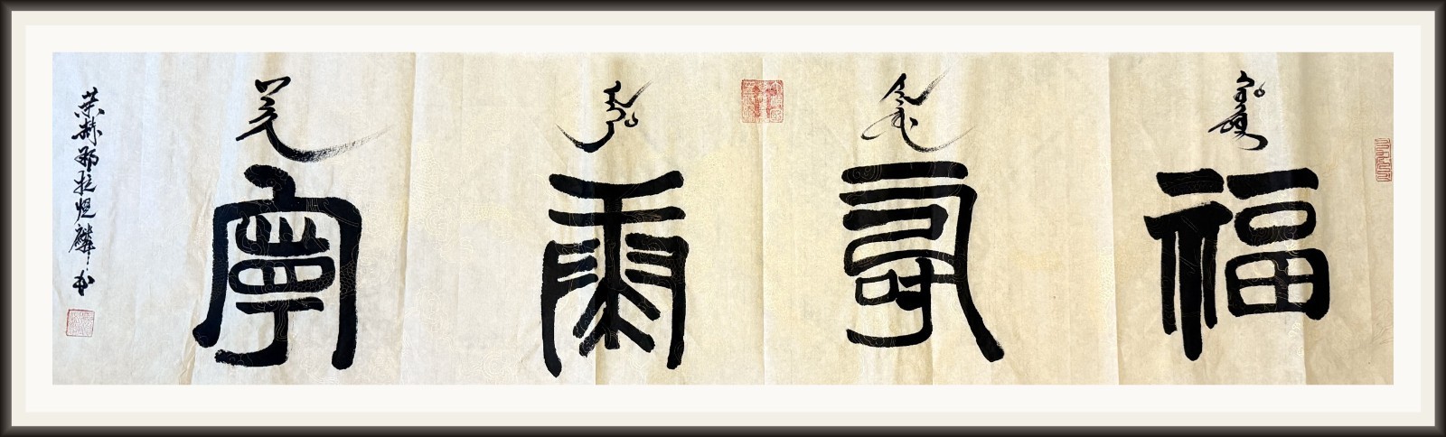 Arte de pared caligrafía china original Fu Shou Kang Ning hecho a mano ÚNICO EN SU CLASE decoración Zen