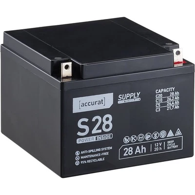 ACCURAT 12V 28Ah AGM Batterie Versorgungsbatterie USV Notstrom Akku Bleiakku VRLA
