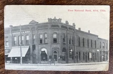 1914 RPPC First National Bank Of Alva Oklahoma Hardware Store Bookstore Mailbox