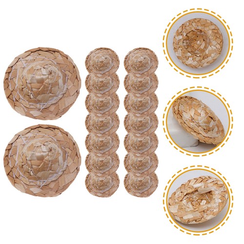 16 pezzi piccoli cappelli di paglia intrecciati oggetti di scena bambola decorativa cappelli di paglia oggetti di scena fotografici - Foto 1 di 10