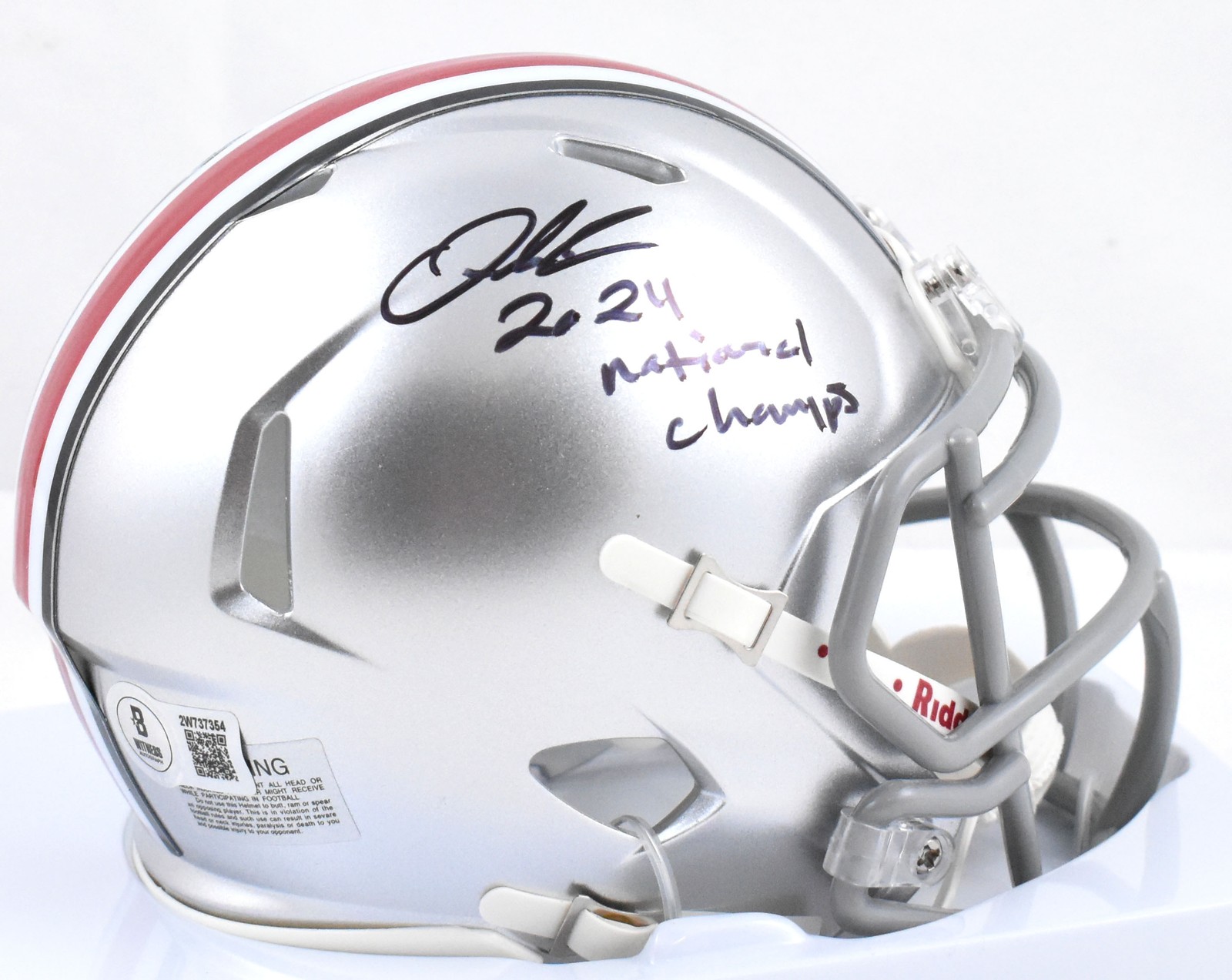 Quinshon Judkins Autographed Signed Ohio State Speed Mini Helmet 24 Natl Champs - Beckett W 