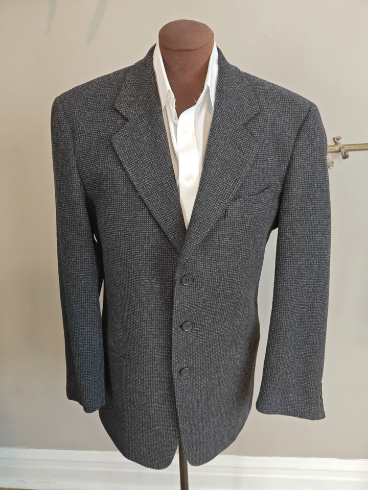 🇮🇹 Abrigo Deportivo De Colección Mani Armani Para Hombres 39R Negro Gris Tres Botones  Foto 3 de 4