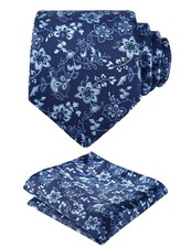 Mens 3.15 Inch Leaf Flower Pattern Tie With Floral Pocket Square Set Wedding