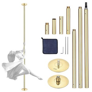 Xcceries 10 FT Spinning Static Dancing Pole Kit w/ Extensions Fitness Dance Gold