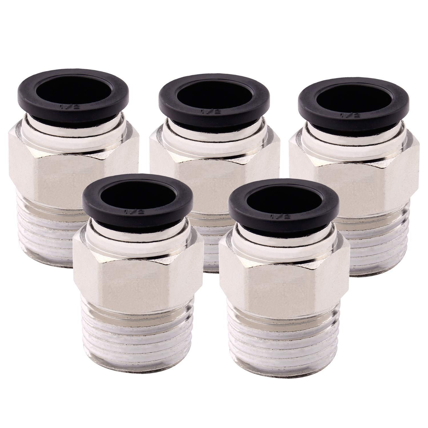 DERPIPE Push to Connect Tube Fitting, Male Straight - 1/2" Tube OD x 1/2" NPT...