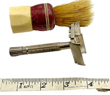 Vtg Gillette Safety Razor 1950's Flare Tip & Made Rite Shaving Brush Made in USA