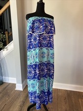 Blue Multi Blue Strapless Maxi Dress Size Small